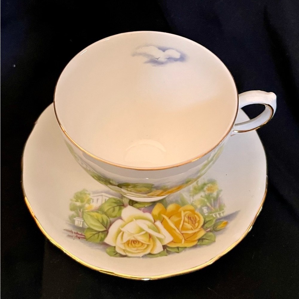 VTG Gainsborough England Fine Bone China Yellow Rose Teacup & Saucer Set Gilded - Picture 5 of 17